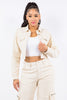 American Bazi Laced Back Cropped Jacket - Teresa's Fashionista LLC