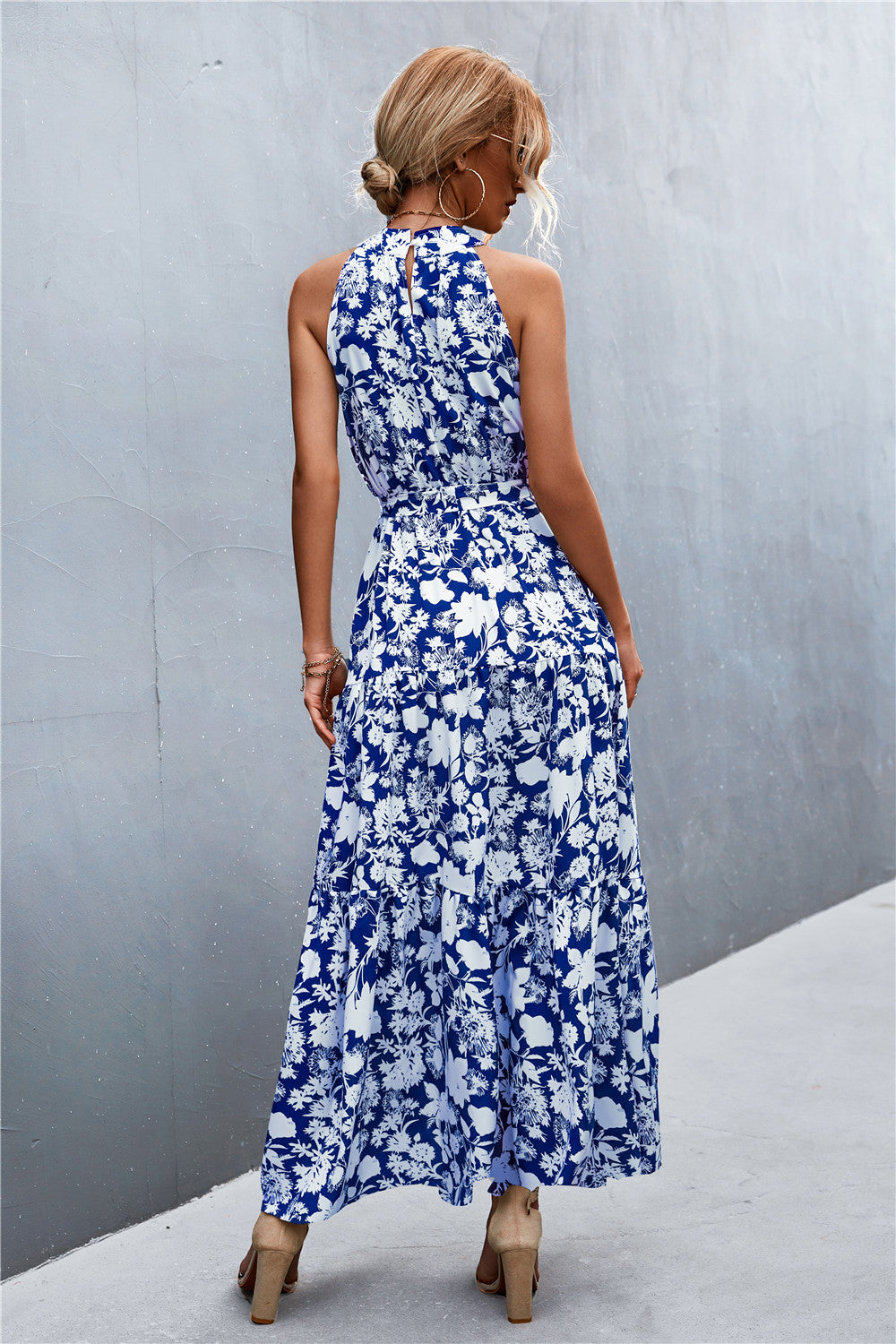 Printed Sleeveless Tie Waist Maxi Dress-Teresa&#39;s Fashionista LLC