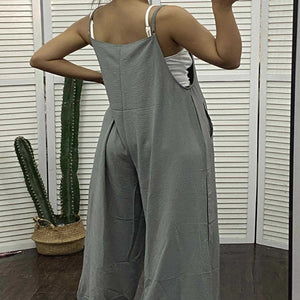 Women's Sleeveless Jumpsuit With Pockets And Adjustable Shoulder Strap Fashion Loose Wide Leg Straight Overalls Summer Beach Trousers - Teresa's Fashionista LLC