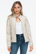 Snobbish PU Leather Biker Jacket with Side Zip Pockets - Teresa's Fashionista LLC