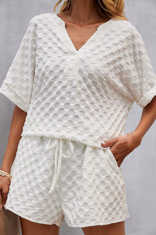 Notched Half Sleeve Top and Shorts Set-Teresa's Fashionista LLC