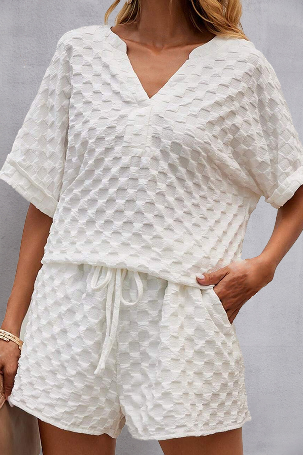 Notched Half Sleeve Top and Shorts Set-Teresa&#39;s Fashionista LLC