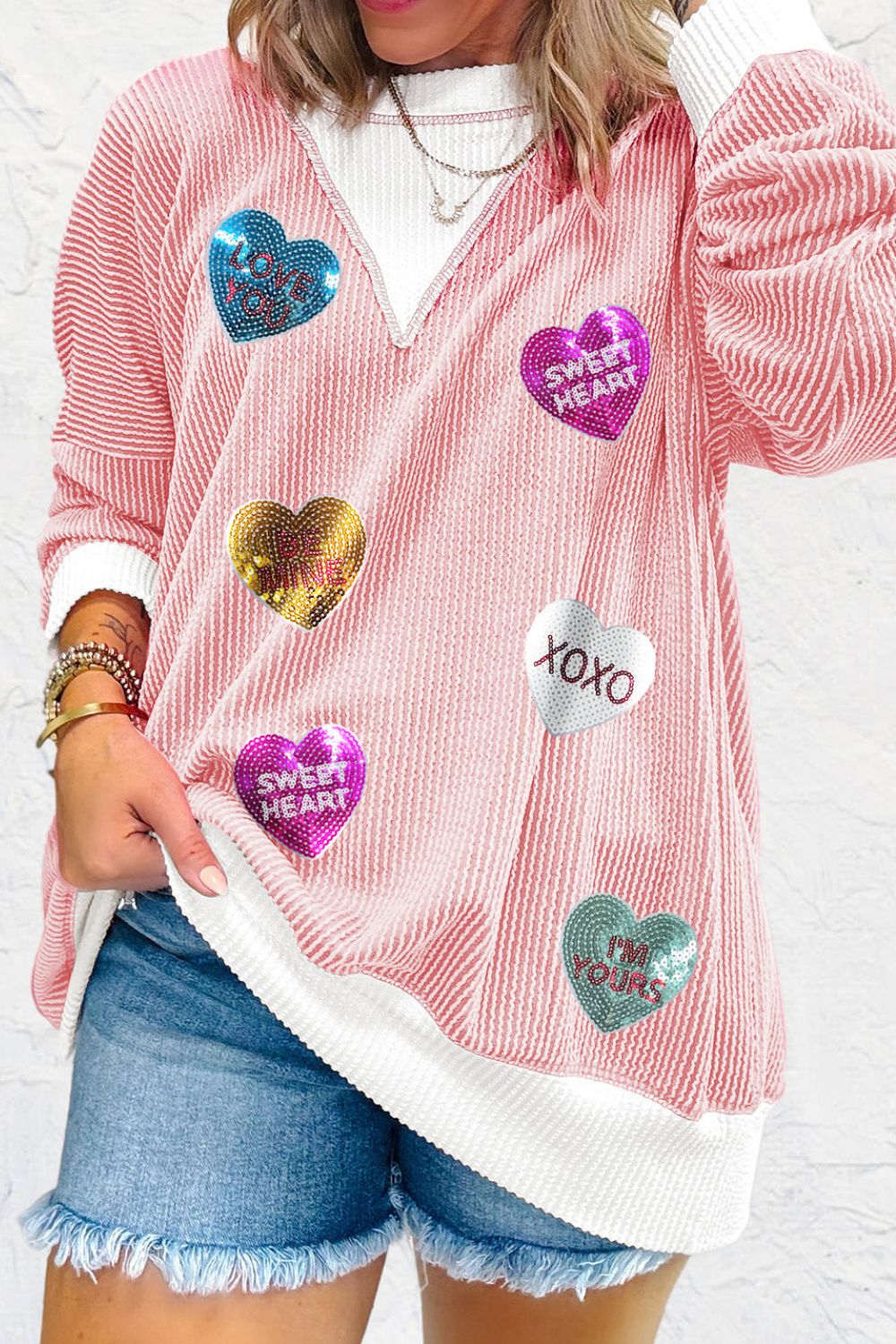 Valentine’s Day Sequin Heart Long Sleeve Sweatshirt - Teresa's Fashionista LLC