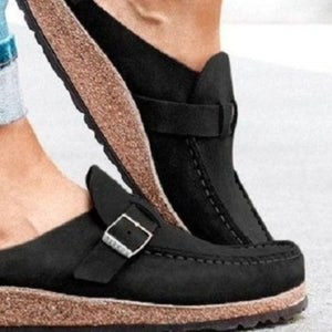 Round Toe Low Heel Buckle Loafers-Teresa's Fashionista LLC