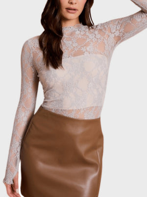 Lace Mock Neck Long Sleeve Top - Teresa's Fashionista LLC