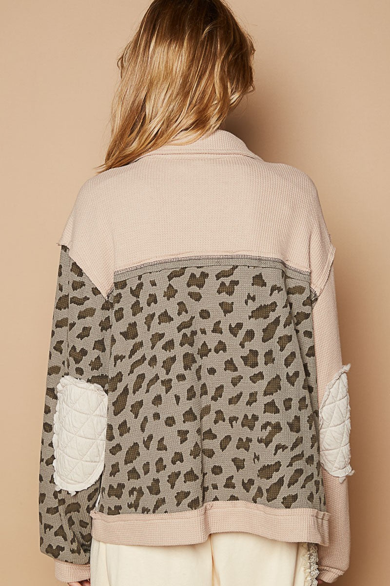 POL Leopard Exposed Seam Button Up Quilted Jacket - Teresa's Fashionista LLC