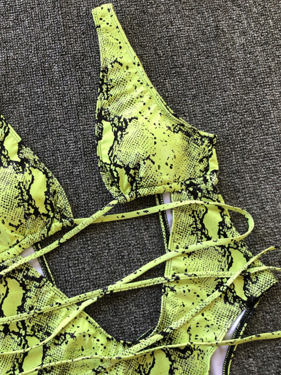 Lace-Up Backless Plunge One-Piece Swimwear-Teresa&#39;s Fashionista LLC