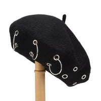 Metal Ring Embellished Beret Hat