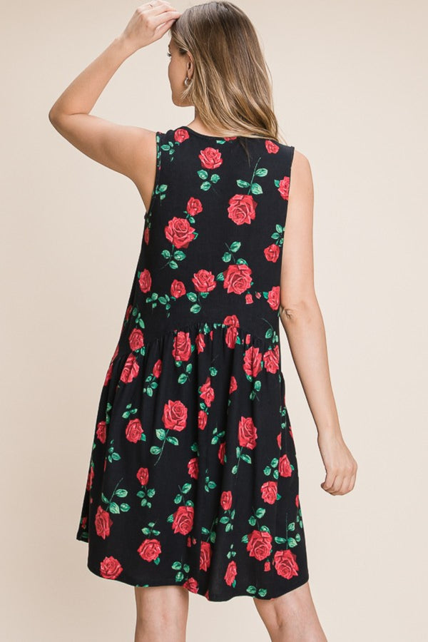 BOMBOM Floral Ruched Tank Dress-Teresa's Fashionista LLC