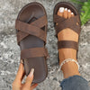 Crisscross PU Leather Flat Sandals-Teresa's Fashionista LLC