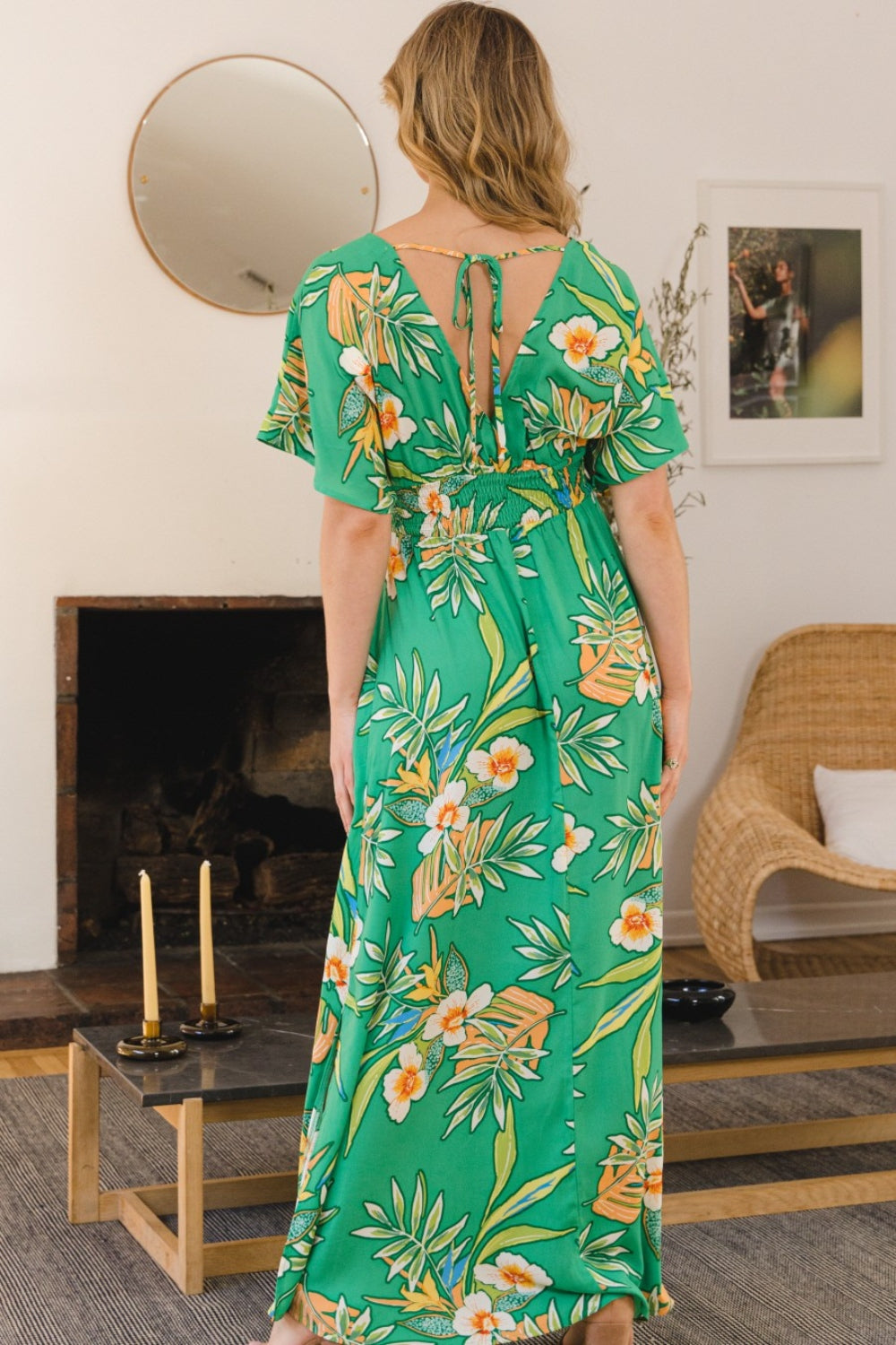ODDI Full Size Floral Smocked Tied Back Maxi Dress-Teresa's Fashionista LLC