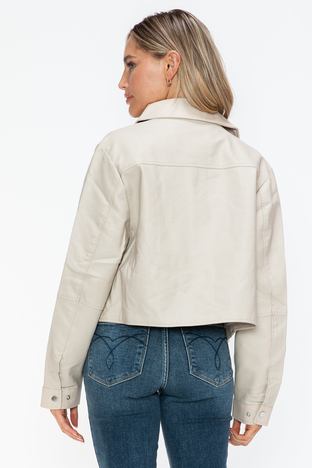 Snobbish Snap Down Long Sleeve PU Leather Jacket - Teresa's Fashionista LLC