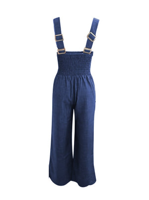 Women's Solid Color Versatile Fashion Casual Wide Leg Shoulder Strap Jumpsuit - Teresa's Fashionista LLC