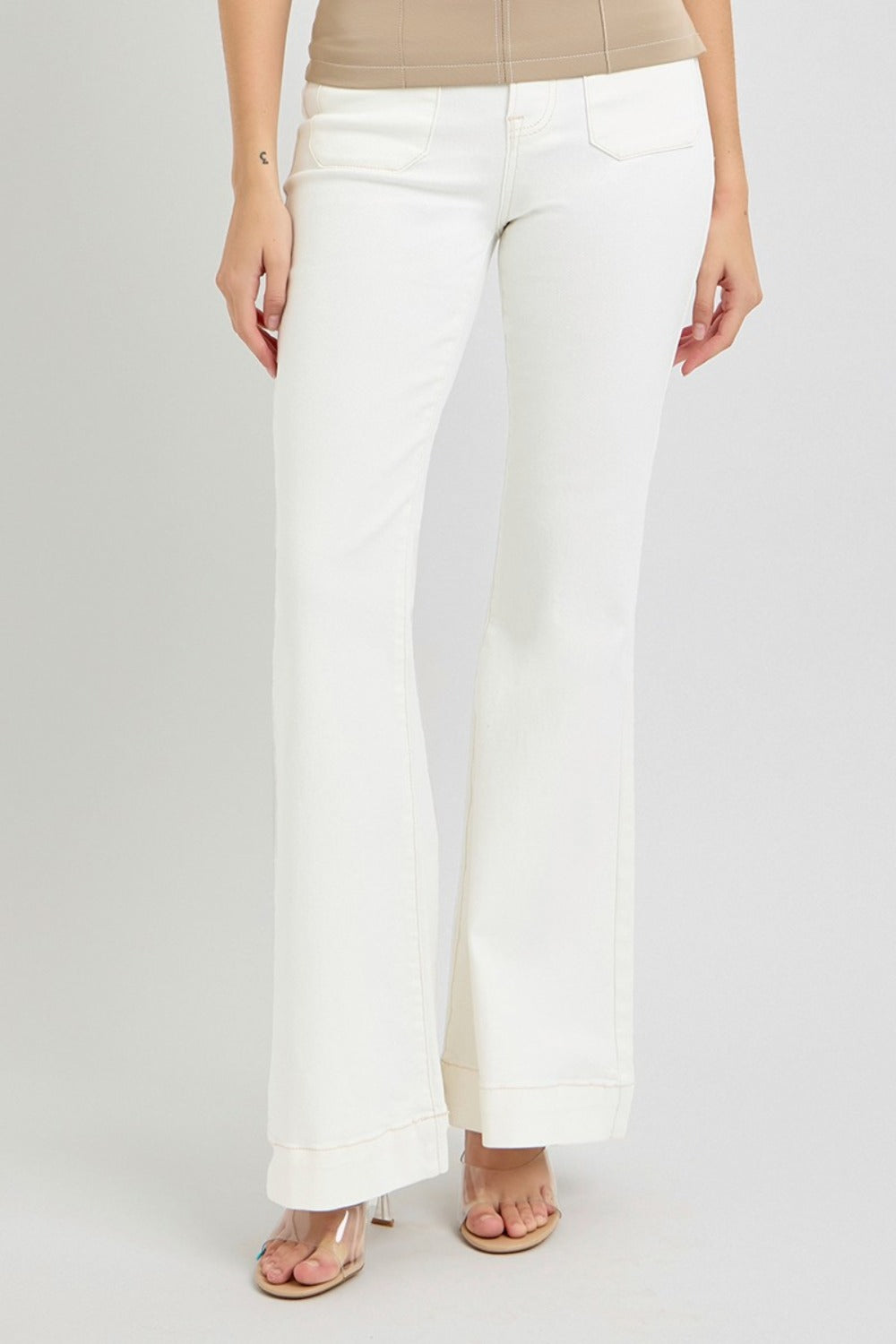 RISEN Full Size High Rise Front Patch Pocket Flare Jeans - Teresa's Fashionista LLC