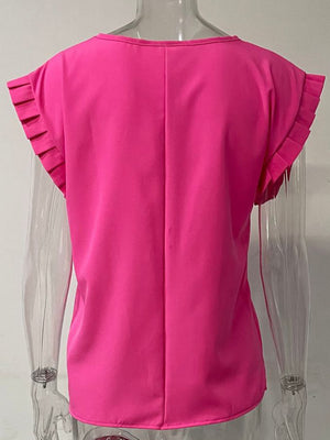Ruffled Round Neck Cap Sleeve Blouse-Teresa's Fashionista LLC