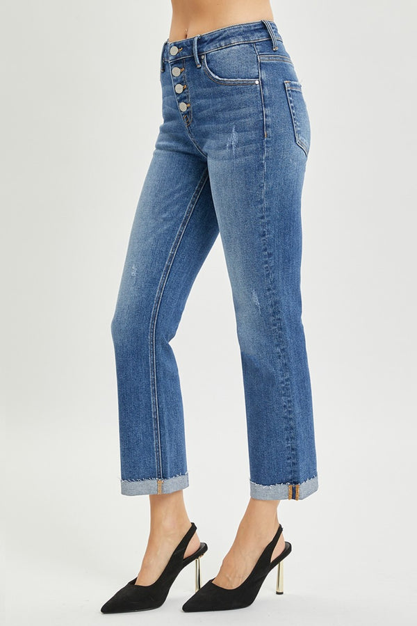 RISEN Full Size Button Fly Cropped Bootcut Jeans-Teresa's Fashionista LLC