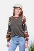 Celeste Full Size Geometric Round Neck Long Sleeve Top - Teresa's Fashionista LLC