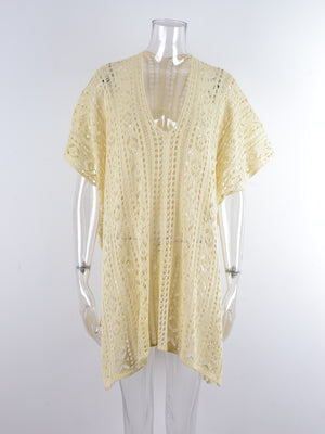 Cutout V-Neck Cover-Up with Tassel-Teresa's Fashionista LLC
