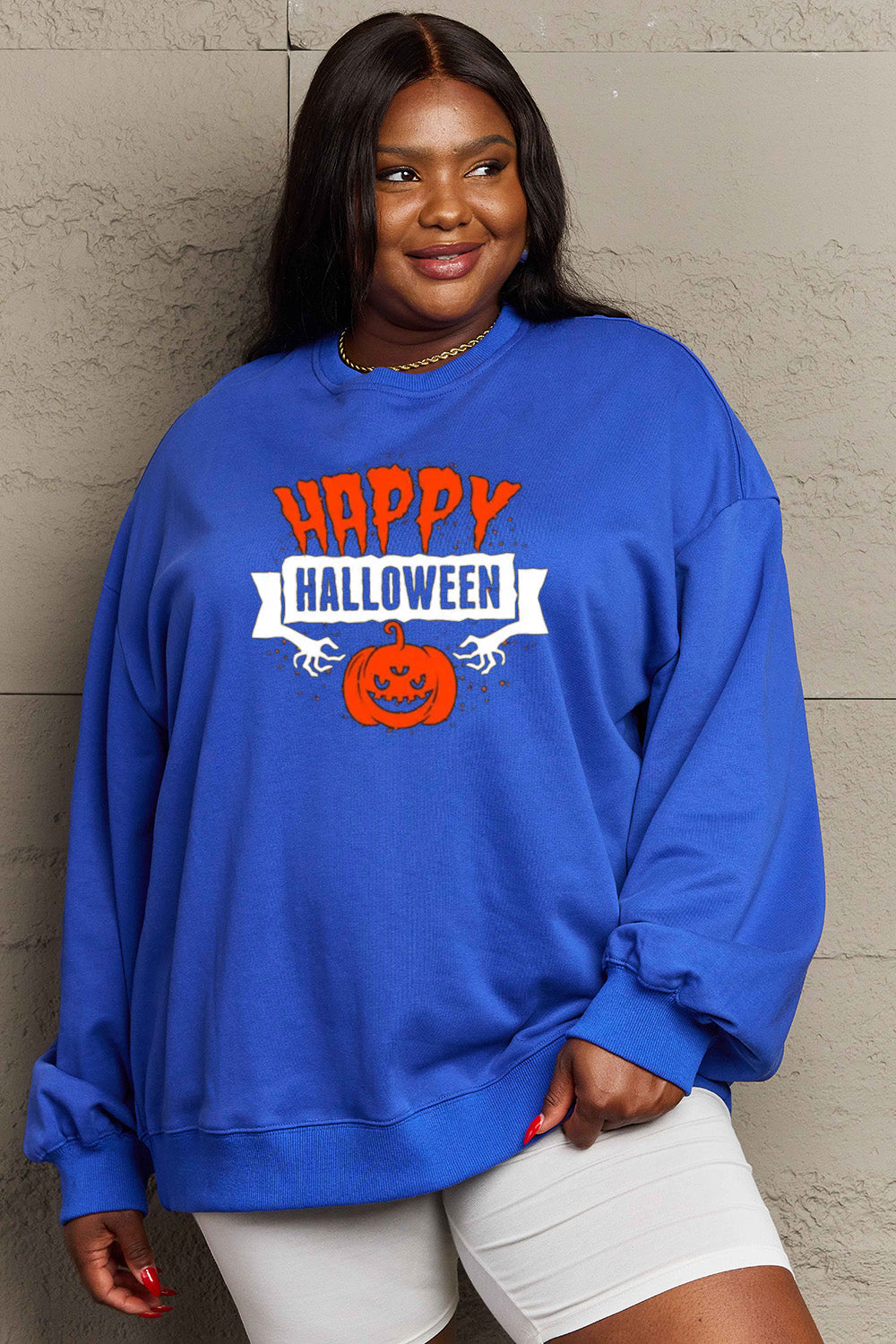 Simply Love Full Size HAPPY HALLOWEEN Graphic Sweatshirt - Teresa's Fashionista LLC