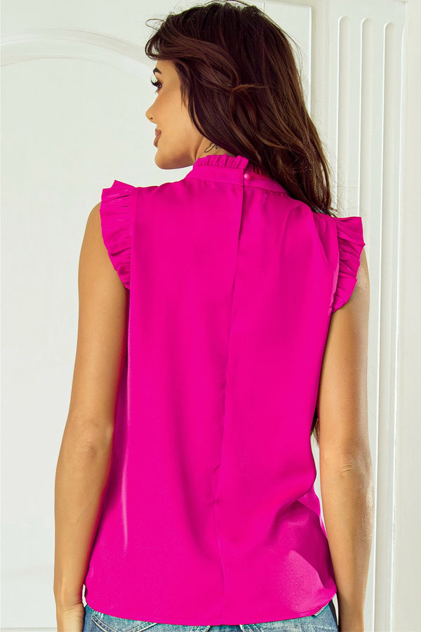 Ruffled Mock Neck Cap Sleeve Blouse-Teresa's Fashionista LLC