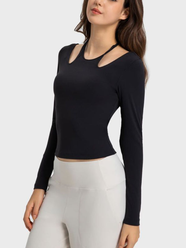 Halter Neck Long Sleeve Sporty Top-Teresa's Fashionista LLC