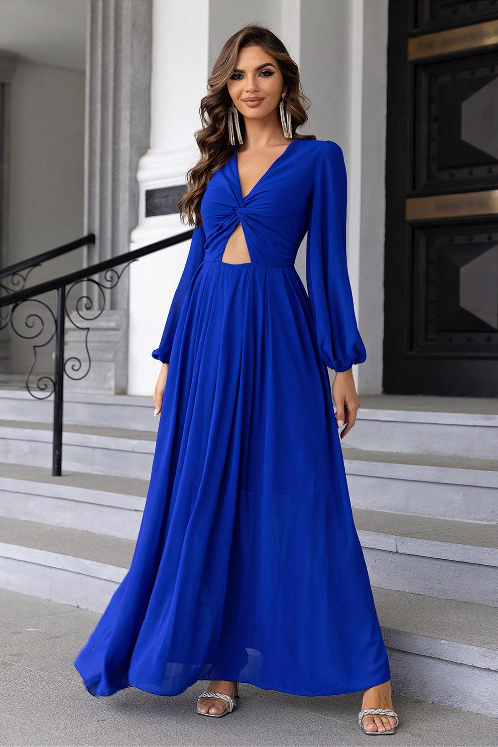 Twist Front Cutout Long Sleeve Dress-Teresa's Fashionista LLC
