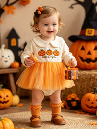 Children's Halloween Embroidered Tulle Bodysuit Dress