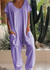European And American Solid Color And V-neck Oversized Pocket Low-grade Jumpsuit - Teresa's Fashionista LLC
