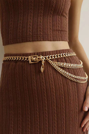 Rhinestone Decor Metal Chain Belt-Teresa's Fashionista LLC