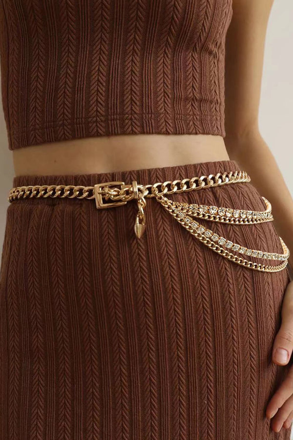 Rhinestone Decor Metal Chain Belt-Teresa's Fashionista LLC