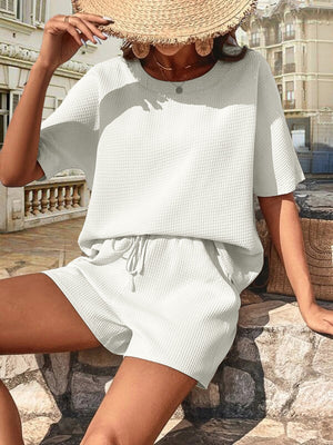 Waffle-Knit Half Sleeve Top and Shorts Set-Teresa's Fashionista LLC