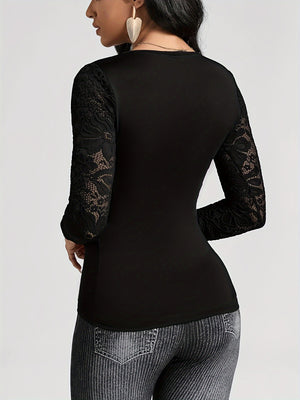 Lace Ruched Surplice Long Sleeve Top - Teresa's Fashionista LLC