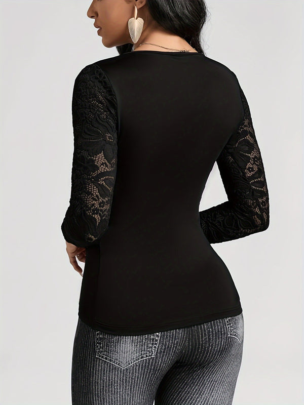 Lace Ruched Surplice Long Sleeve Top - Teresa's Fashionista LLC