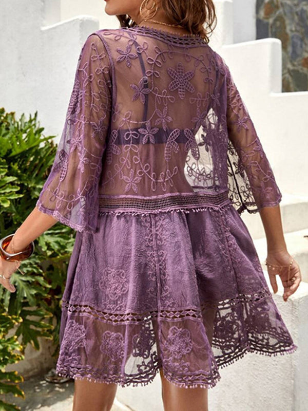 Lace Detail Plunge Cover-Up Dress-Teresa's Fashionista LLC