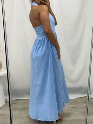 Devine Ruched Halter Neck Midi Dress - Teresa's Fashionista LLC