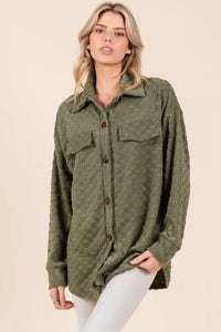 BOMBOM Checkered Button Down Dropped Shoulder Shacket