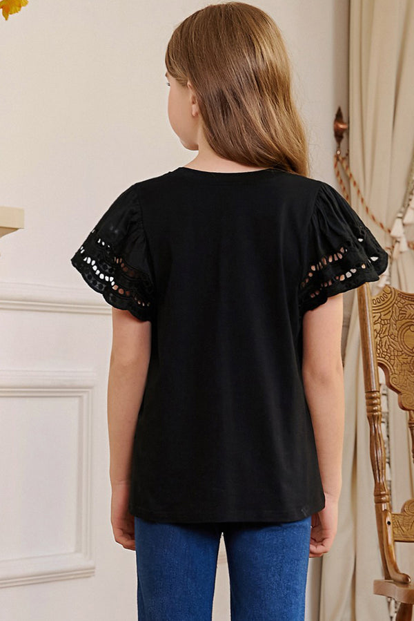 Round Neck Flutter Sleeve T-Shirt-Teresa's Fashionista LLC