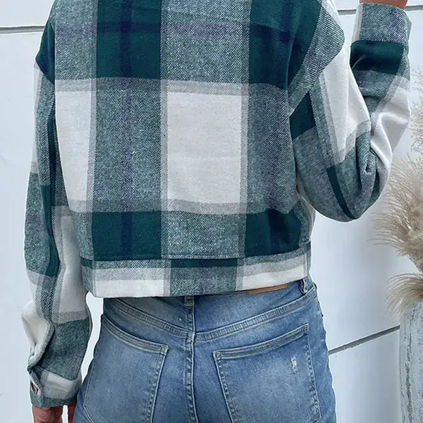 Buttoned Cardigan Plaid Jacket With Pocket