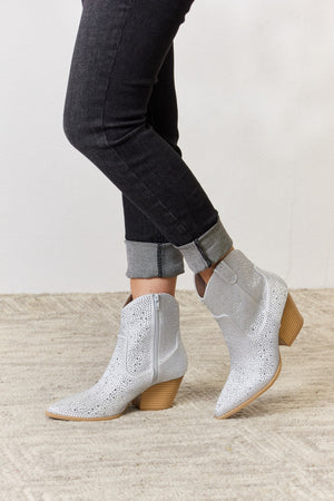 East Lion Corp Rhinestone Ankle Cowboy Boots-Teresa's Fashionista LLC