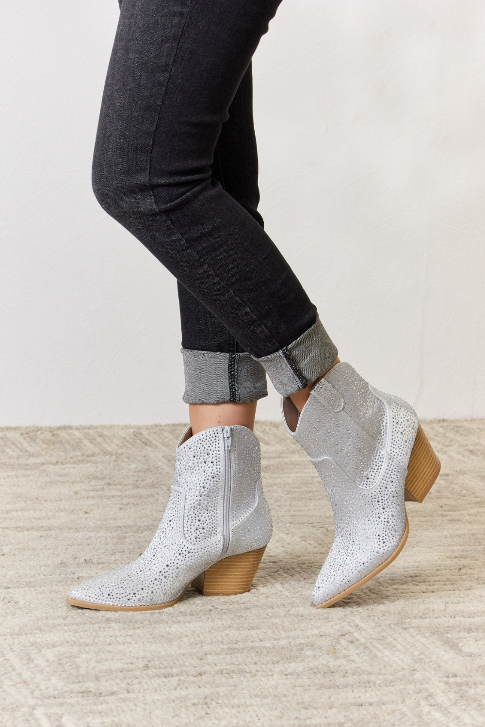 East Lion Corp Rhinestone Ankle Cowboy Boots-Teresa&#39;s Fashionista LLC