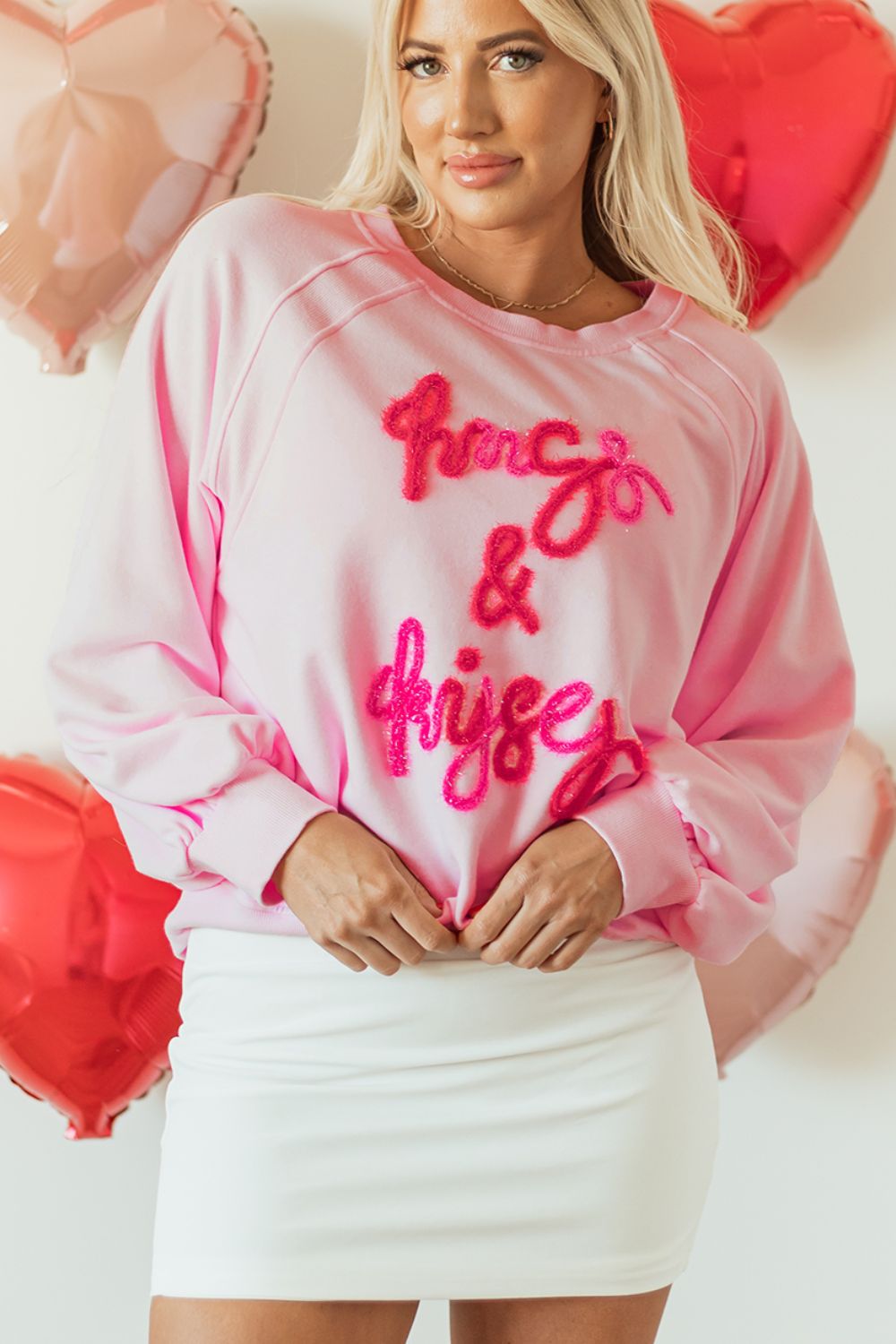 Valentine’s Day HUG AND KISSES Round Neck Sweatshirt - Teresa's Fashionista LLC