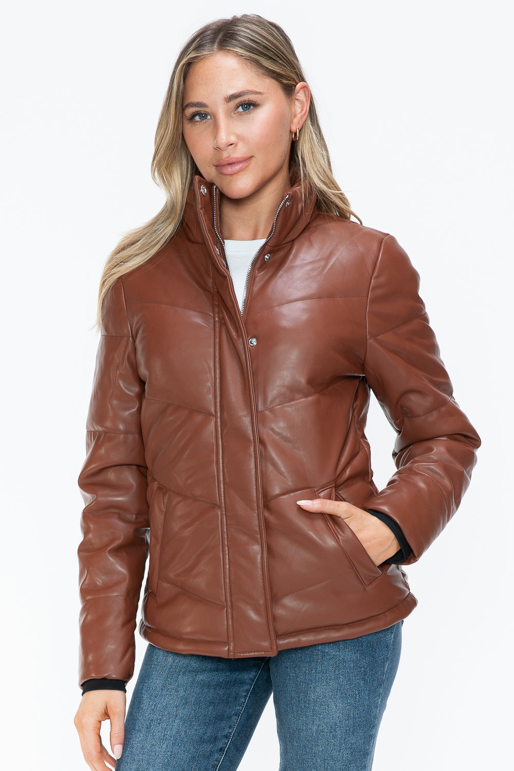 Snobbish Pocketed Zip Up Turtleneck Puffer Jacket - Teresa's Fashionista LLC