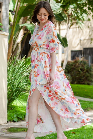 Floral Deep V Slit Maxi Dress-Teresa's Fashionista LLC