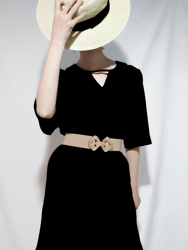 Geometric Buckle Elastic Wide Belt-Teresa's Fashionista LLC