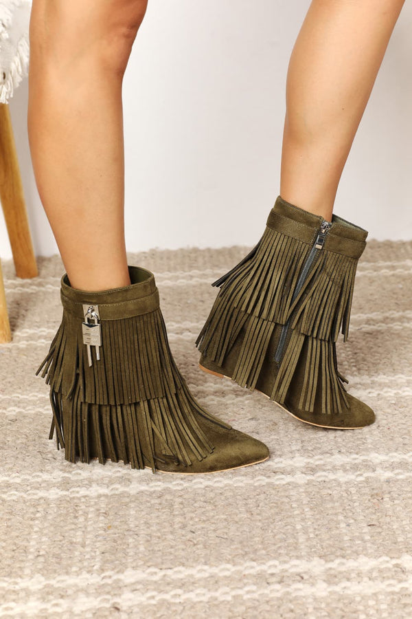 Legend Women's Tassel Wedge Heel Ankle Booties-Teresa's Fashionista LLC