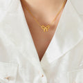 Gold-Plated Titanium Steel Bow Pendant Necklace-Teresa's Fashionista LLC