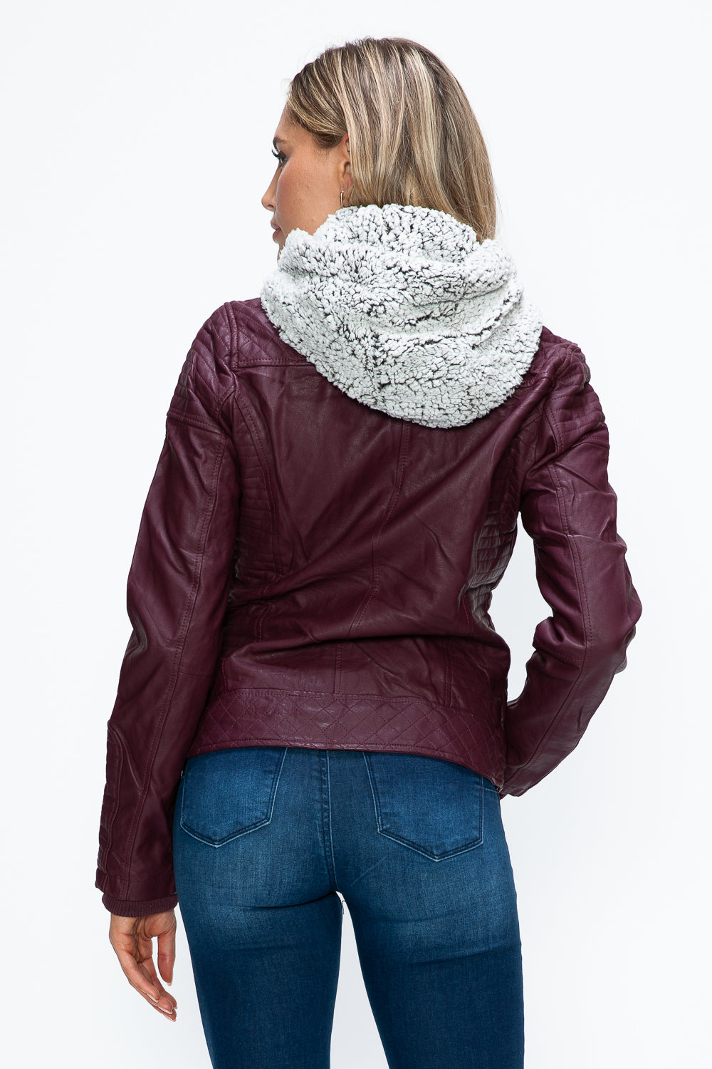 YMI Faux Layered Double-Zipper Jacket with Fuzzy Hood - Teresa's Fashionista LLC