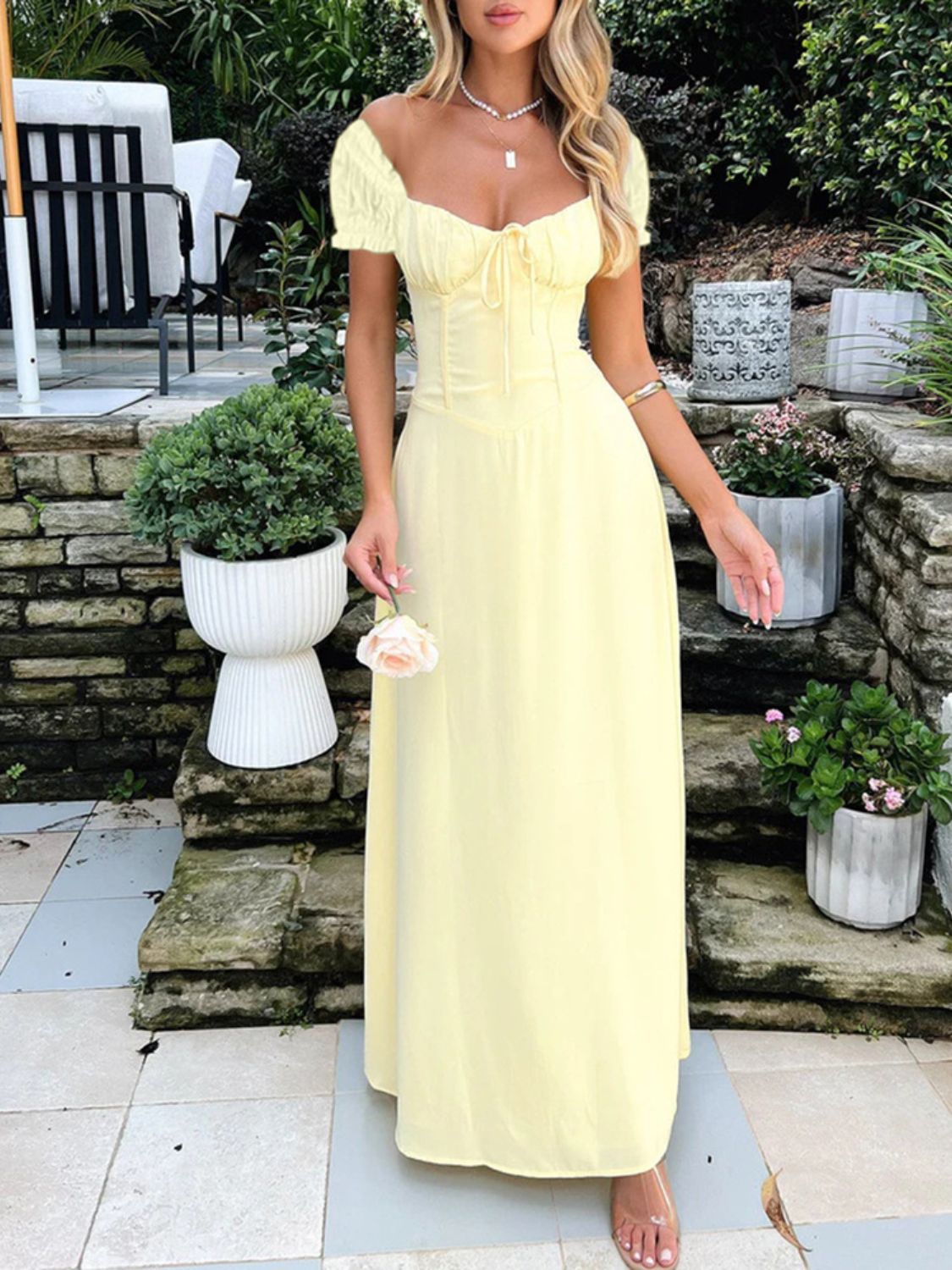 Devine Sweetheart Neck Short Sleeve Maxi Dress - Teresa's Fashionista LLC