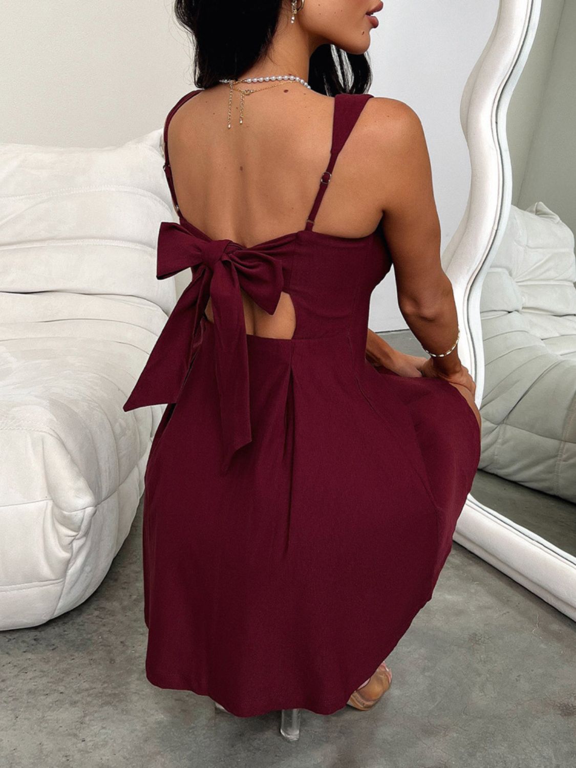 Devine Bow Back Square Neck Mini Dress - Teresa's Fashionista LLC