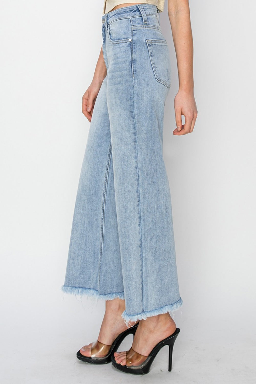 RISEN High Rise Crop Wide Fray Hem Jeans - Teresa's Fashionista LLC